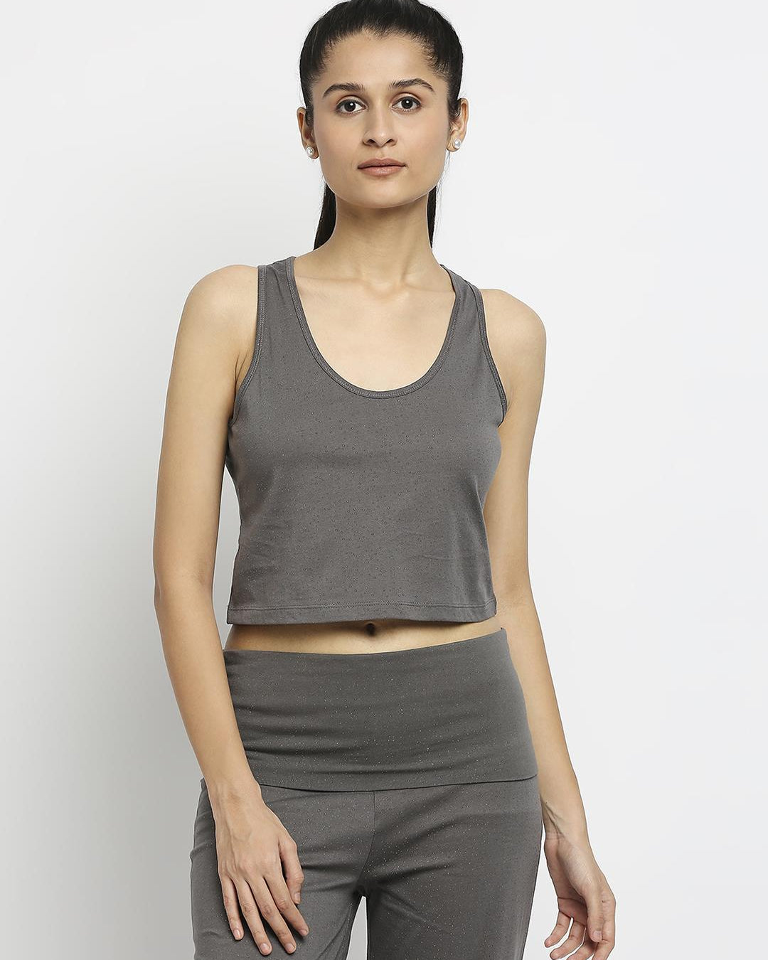 Effy Crop Top In Grey Glitter Print - Our Better Planet