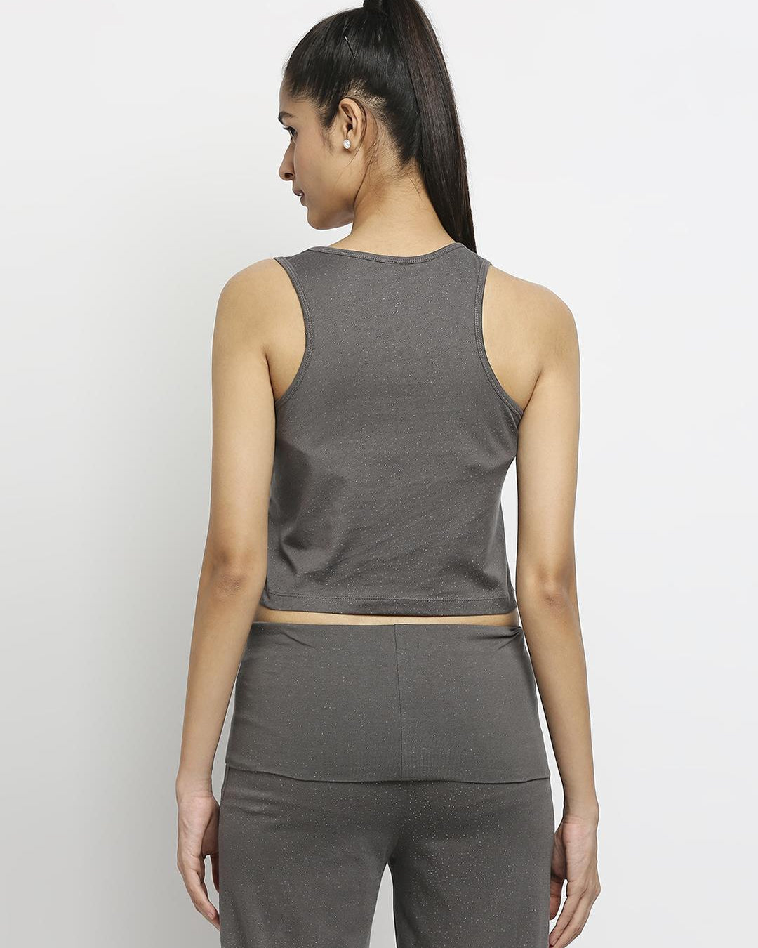 Effy Crop Top In Grey Glitter Print - Our Better Planet