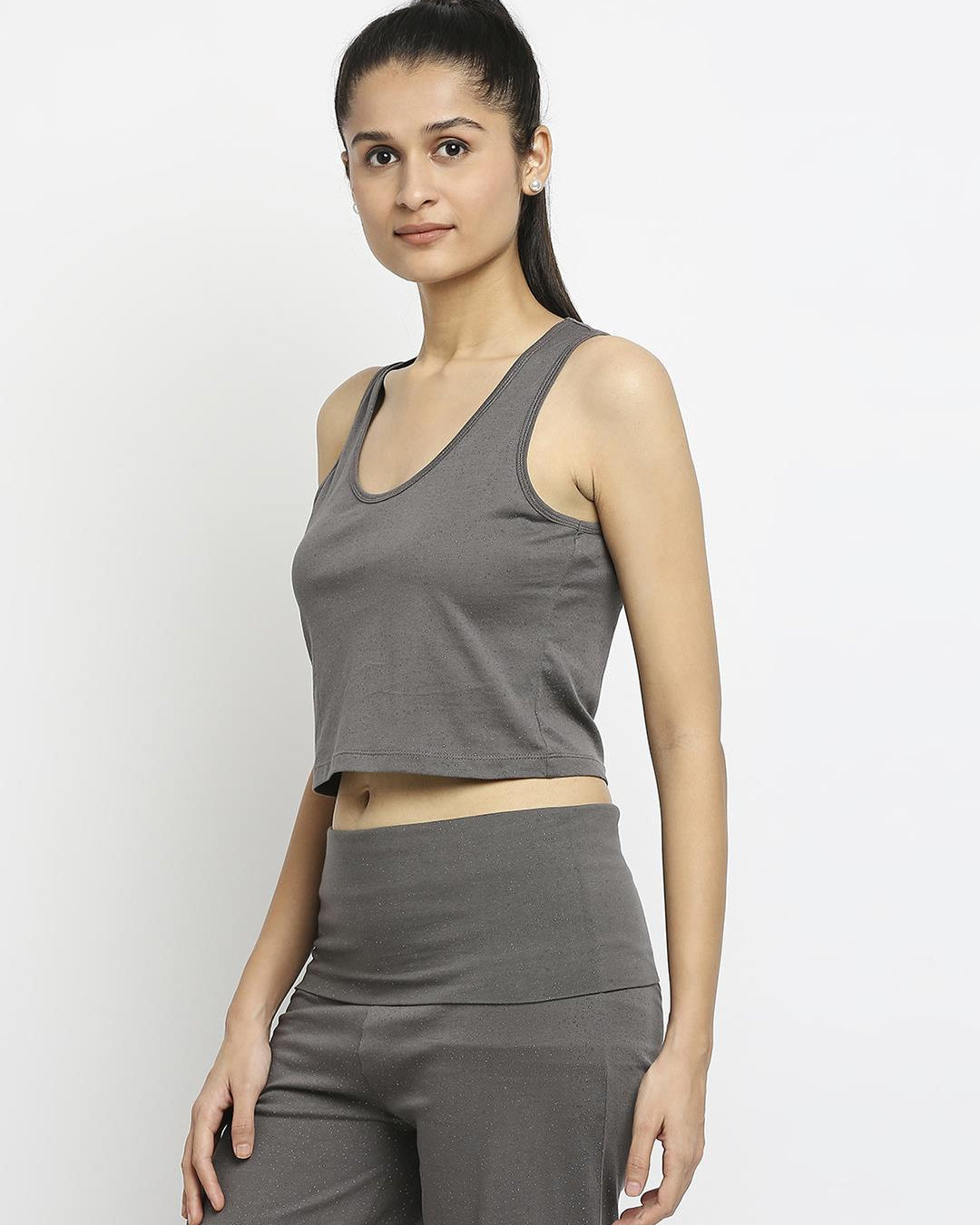 Effy Crop Top In Grey Glitter Print - Our Better Planet