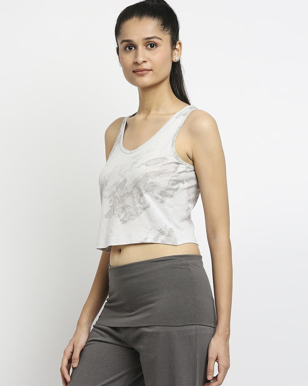 Effy Crop Top In Neutral Cloud Glitter Print - Our Better Planet
