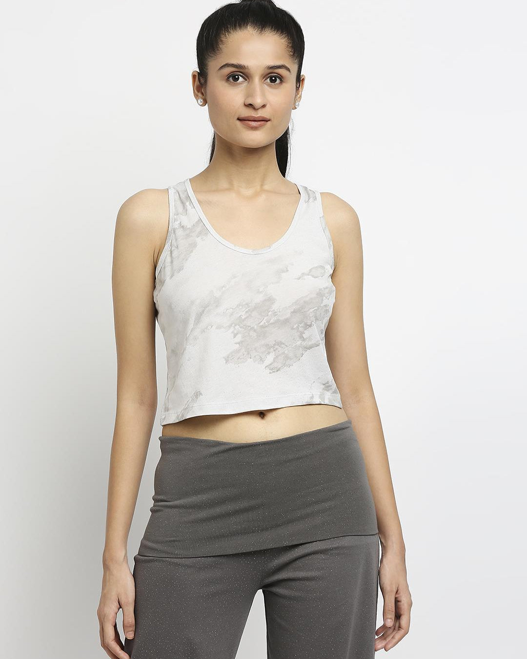 Effy Crop Top In Neutral Cloud Glitter Print - Our Better Planet
