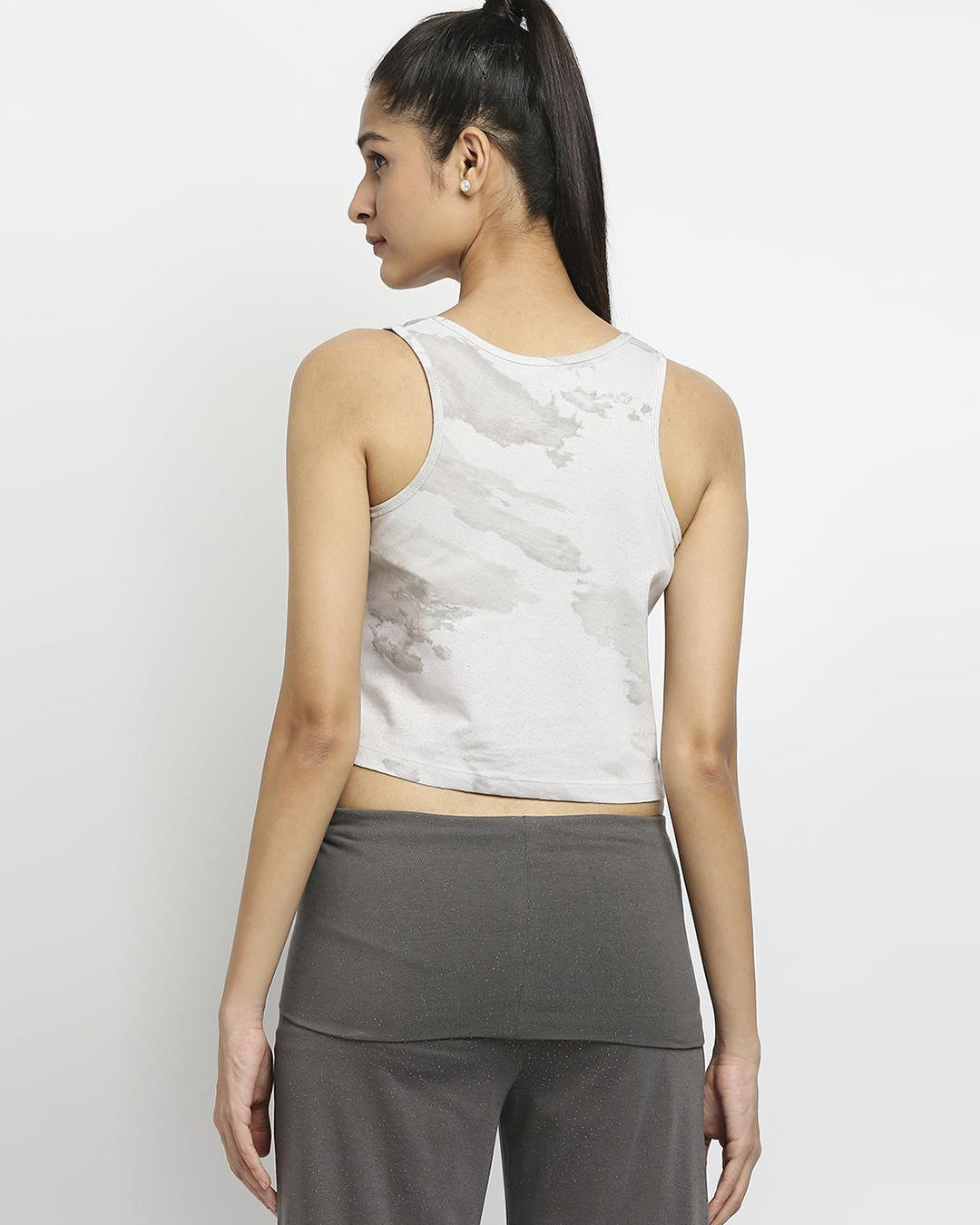Effy Crop Top In Neutral Cloud Glitter Print - Our Better Planet