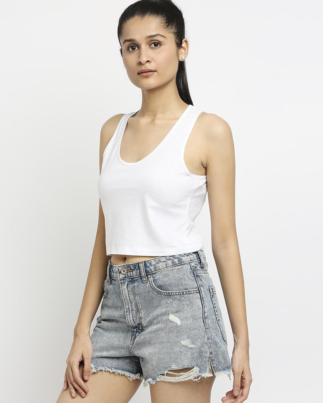 Effy Crop Top In White Glitter Print - Our Better Planet