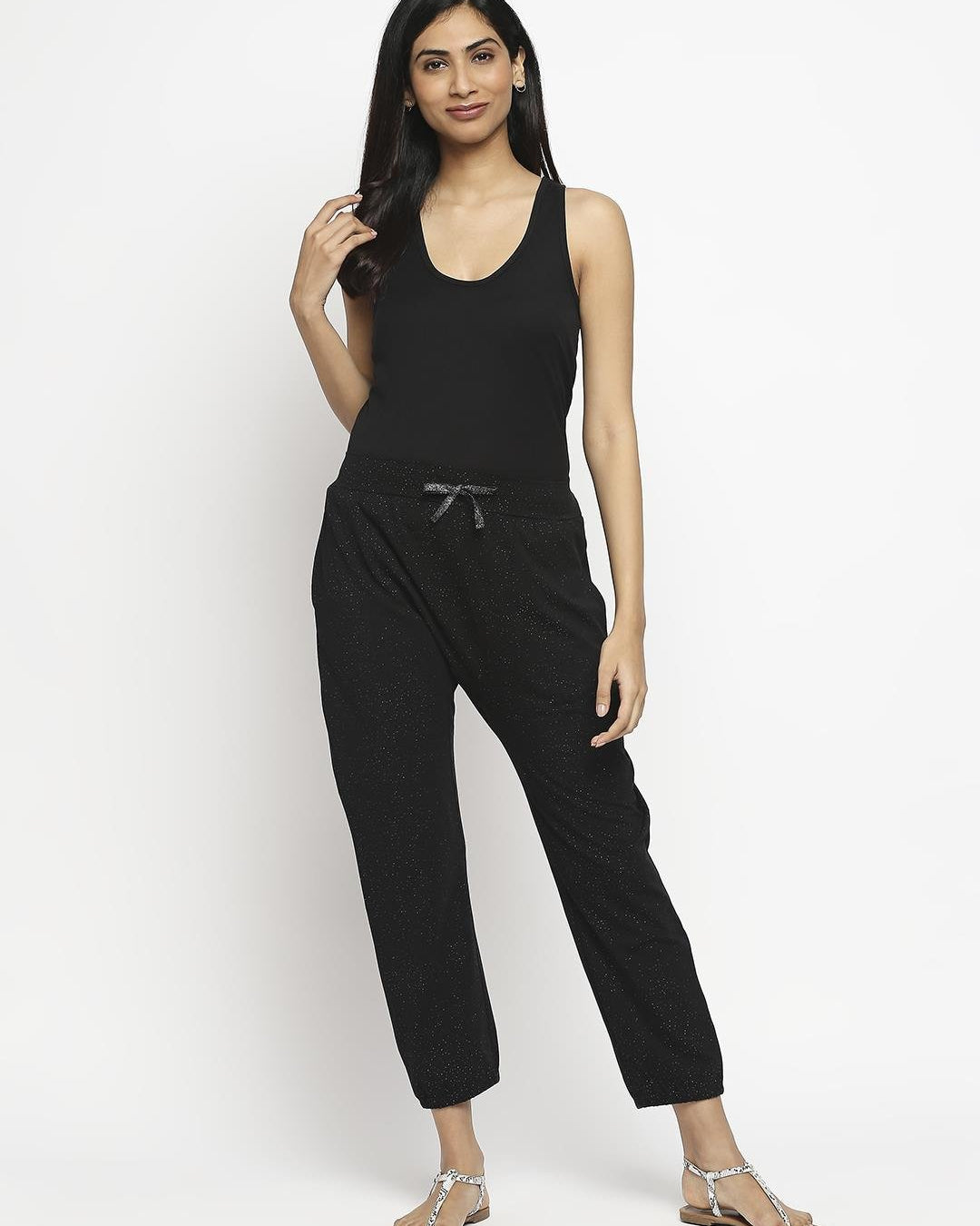 Effy Drop Crotch Pant In Black Glitter - Our Better Planet