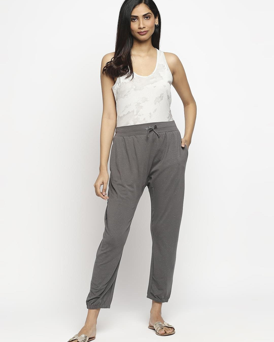Effy Drop Crotch Pant In Grey Glitter - Our Better Planet
