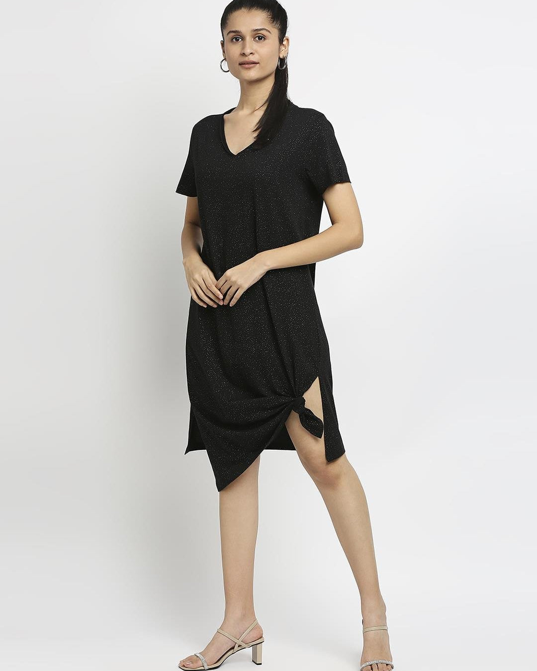 Effy Knotted Dress In Black Glitter - Our Better Planet
