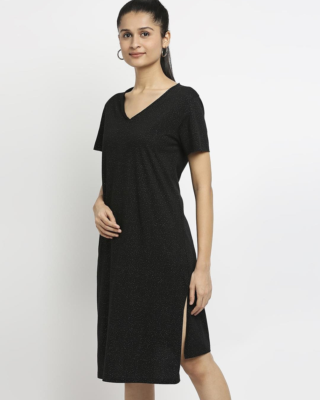 Effy Knotted Dress In Black Glitter - Our Better Planet
