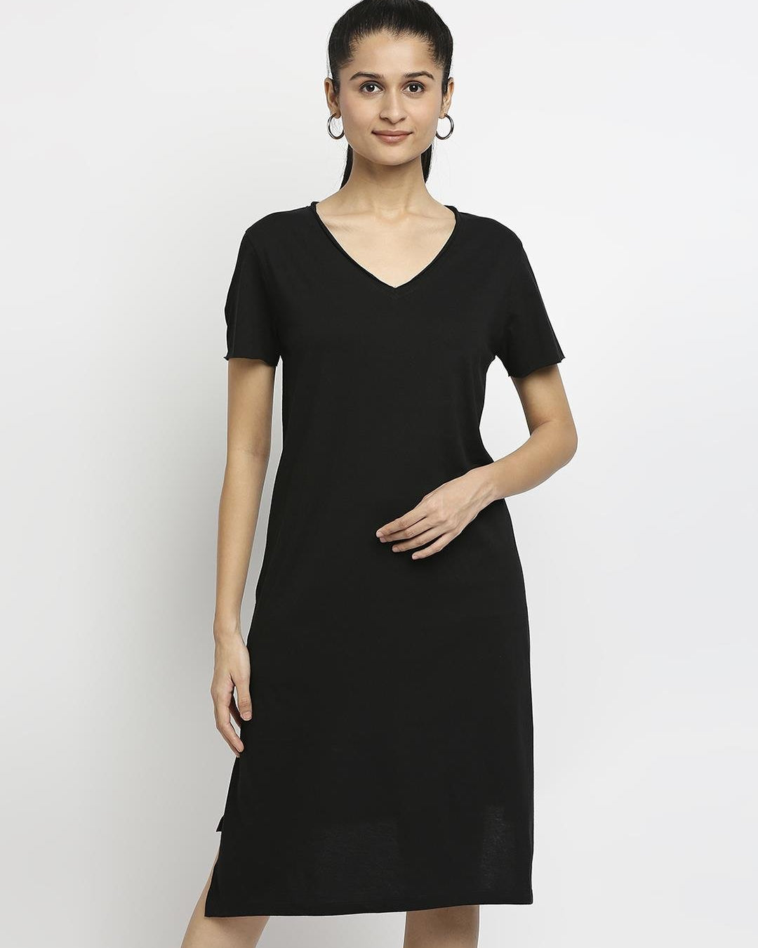 Effy Knotted Dress In Black Solid - Our Better Planet