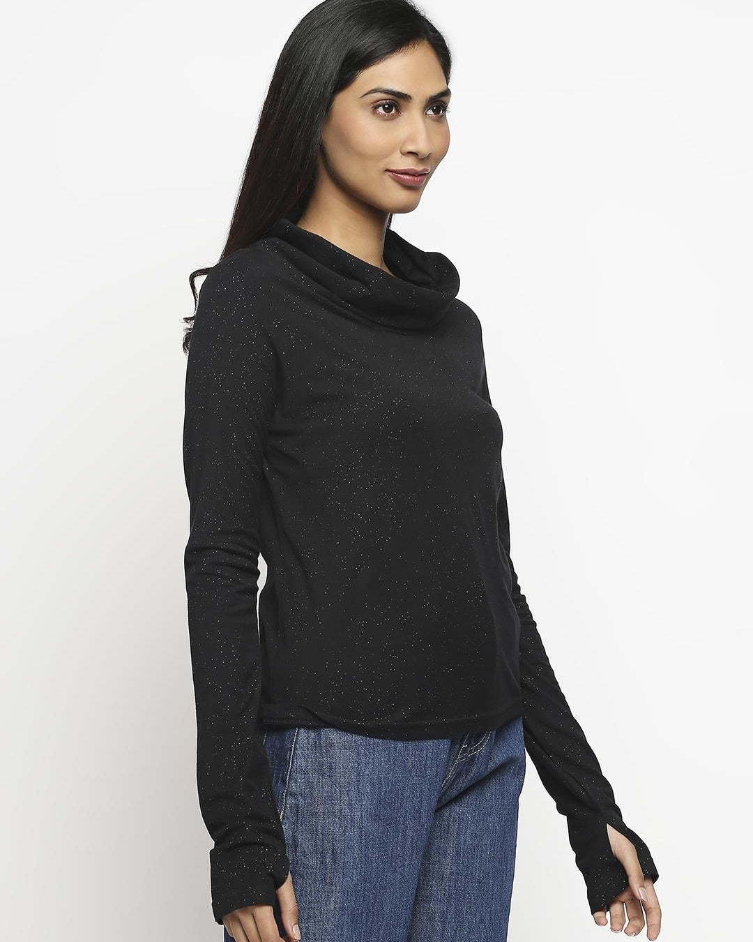 Effy Long Sleeve Top in Black glitter - Our Better Planet