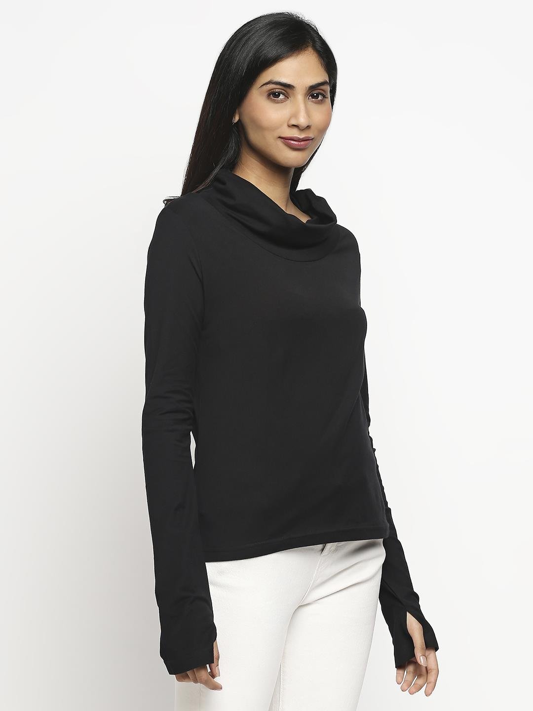 Effy Long Sleeve Top in Black solid - Our Better Planet