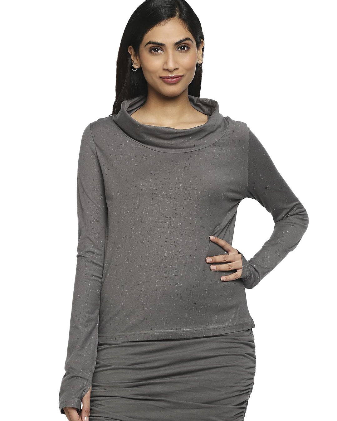Effy Long Sleeve Top in Grey glitter - Our Better Planet