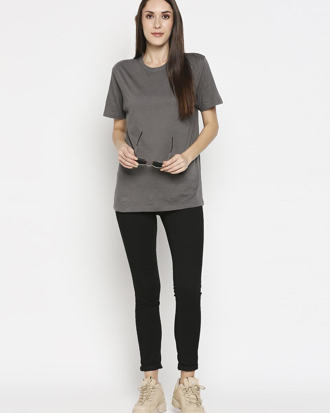Effy T- Shirt in Grey Glitter Print - Our Better Planet
