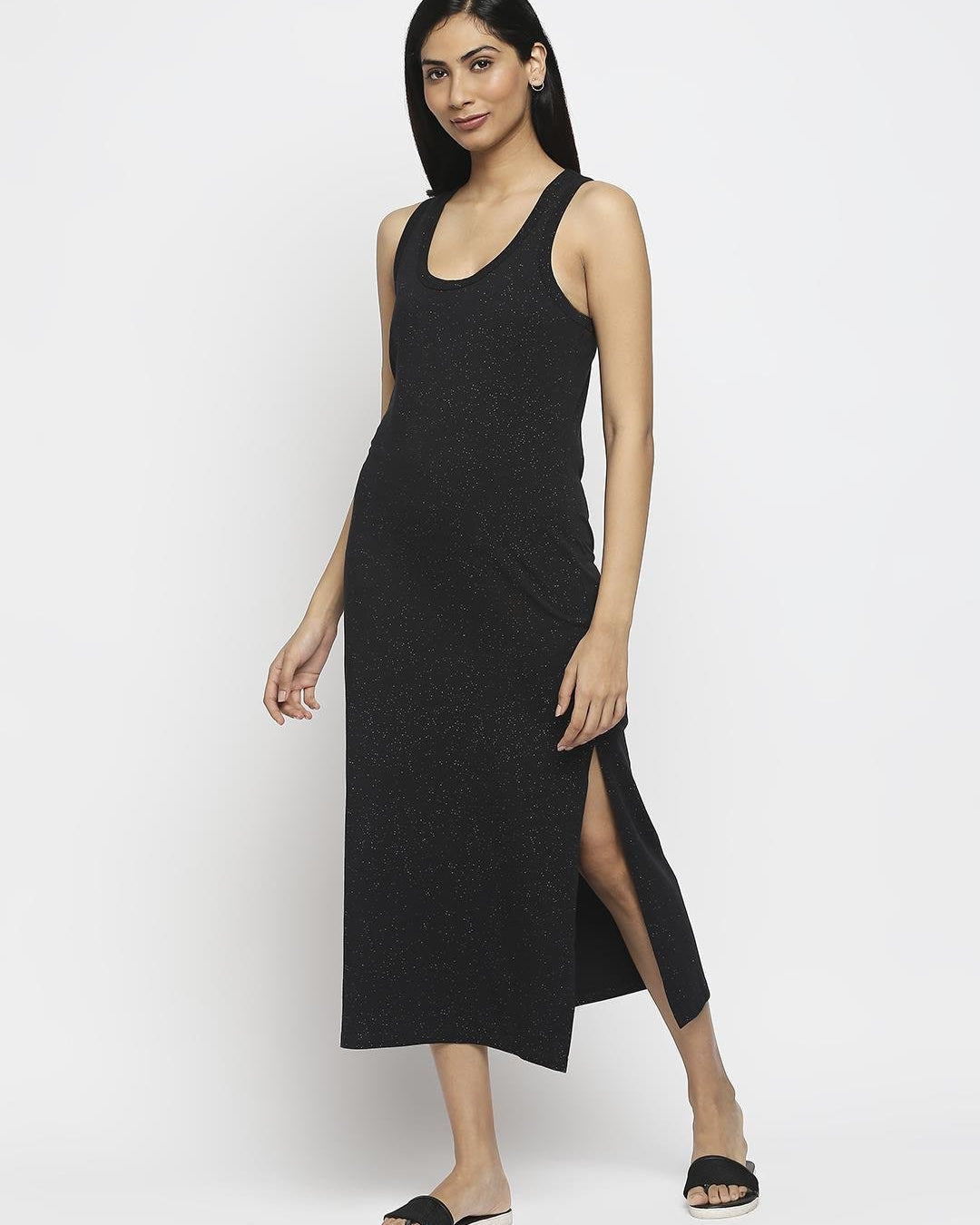 Effy Tank Dress In Black Glitter - Our Better Planet
