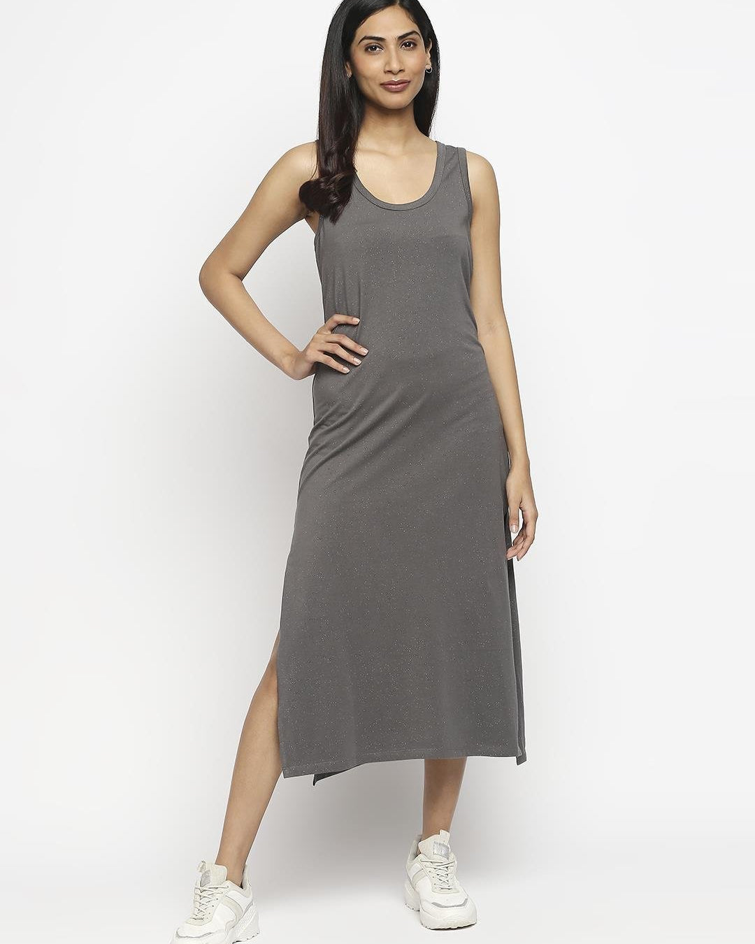 Effy Tank Dress In Grey Glitter - Our Better Planet