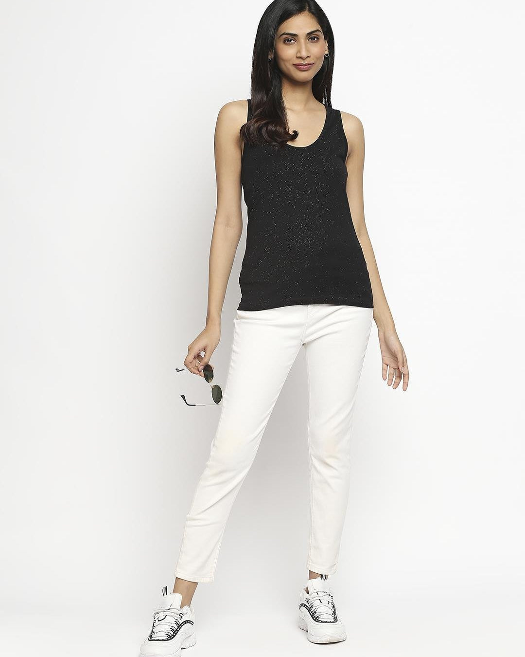 Effy Tank Top In Black Glitter - Our Better Planet