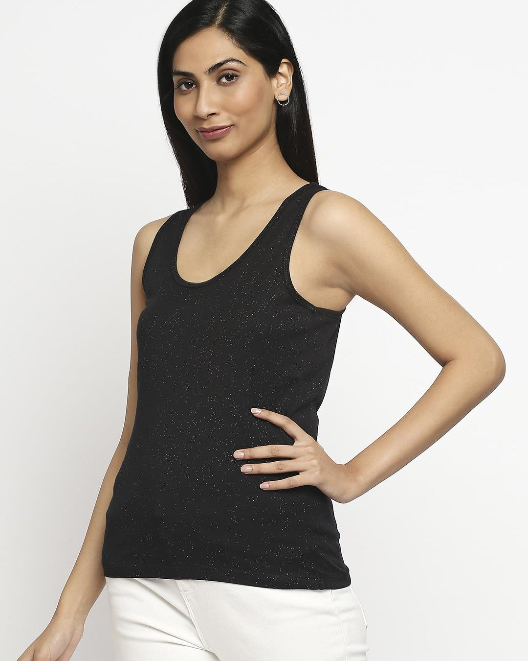 Effy Tank Top In Black Glitter - Our Better Planet