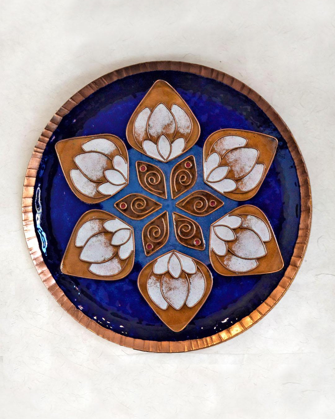 Ekibeki Copper Enamel Wall Plate Blue lotus in the petal - Our Better Planet
