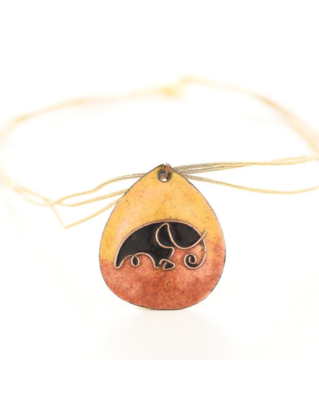Ekibeki Yellow elephant copper enamel pendent with cotton string - Our Better Planet