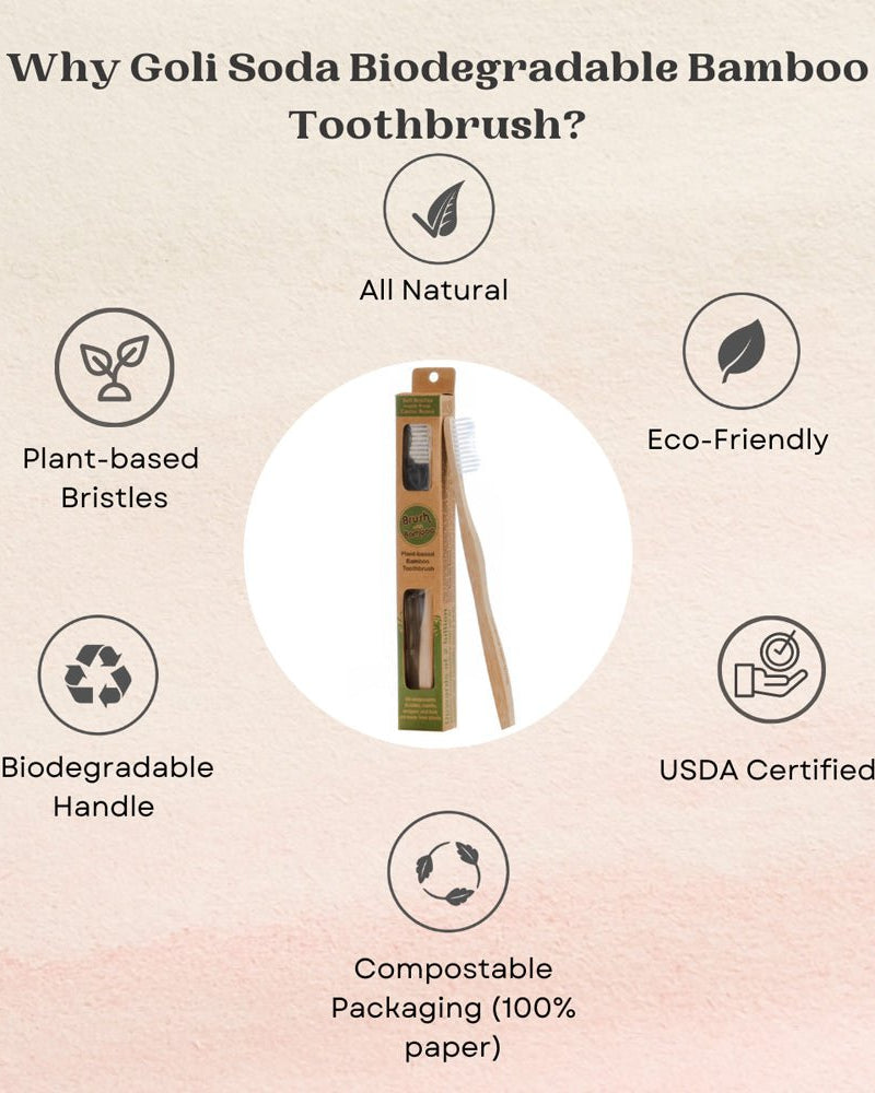 Goli Soda - Kids Toothbrush - Pack of 1 - Brush With Bamboo - Biodegradable / Eco Friendly / USDA Certified Biobased Product - Our Better Planet
