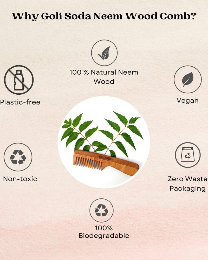 Goli Soda Neem Wood Comb - Wide Tooth with Handle - Our Better Planet