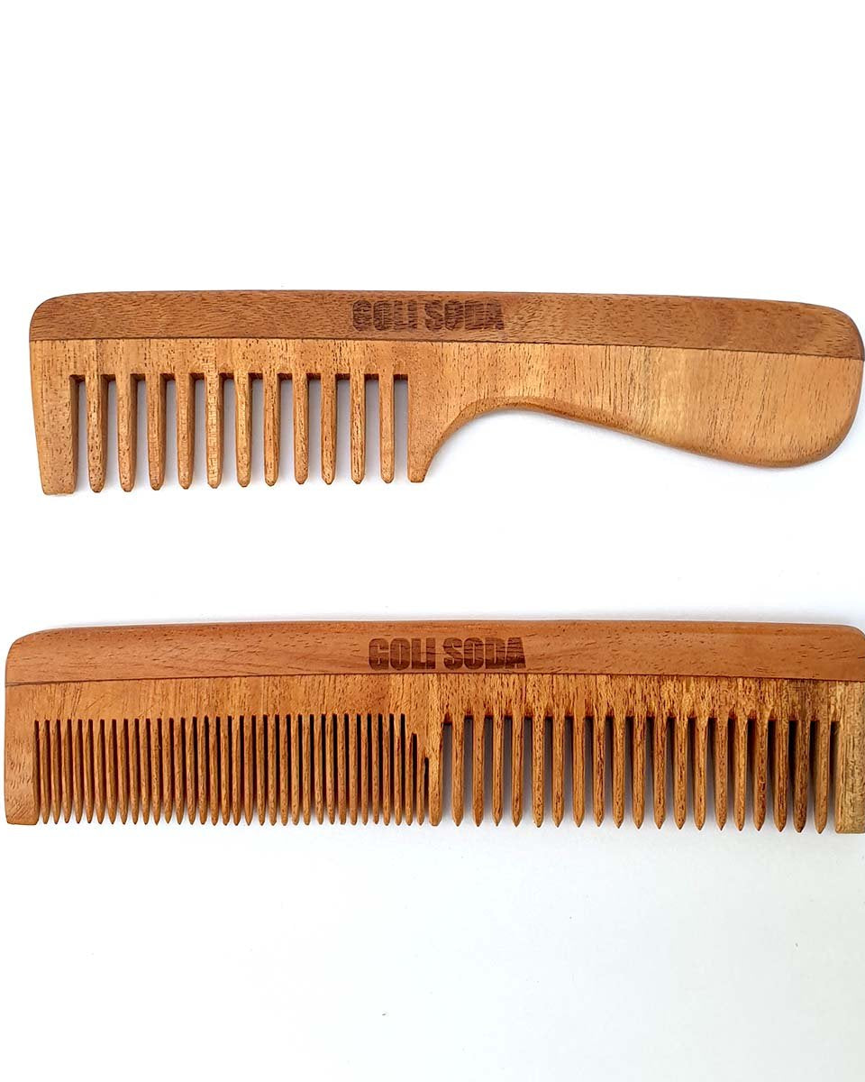 Goli Soda Neem Wood Combs - Wide Tooth with Handle & Double Tooth (Set of 2) - Our Better Planet