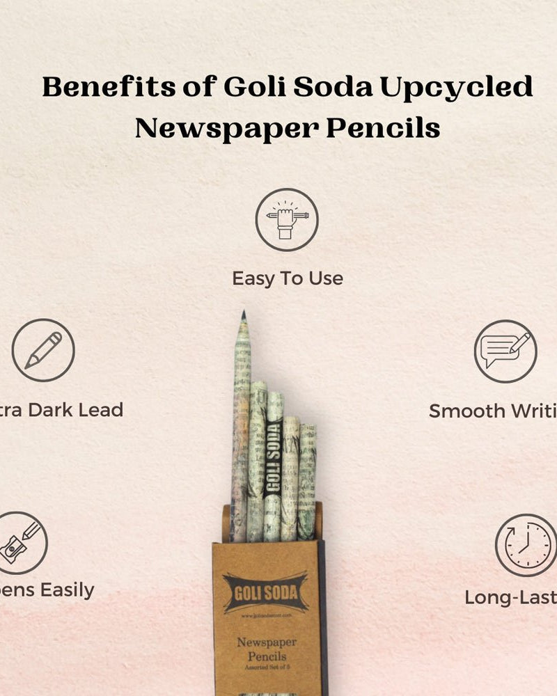 GOLI SODA Upcycled Plain Newspaper Pencils (Pack of 10) - Our Better Planet