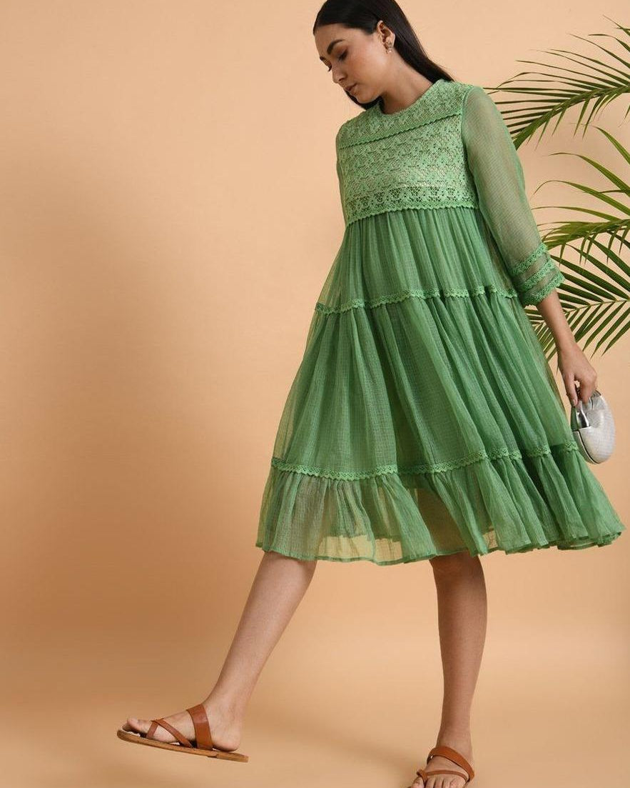 Green Lace Trimmed Kota Dress - Our Better Planet