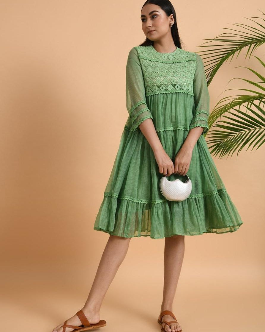 Green Lace Trimmed Kota Dress - Our Better Planet