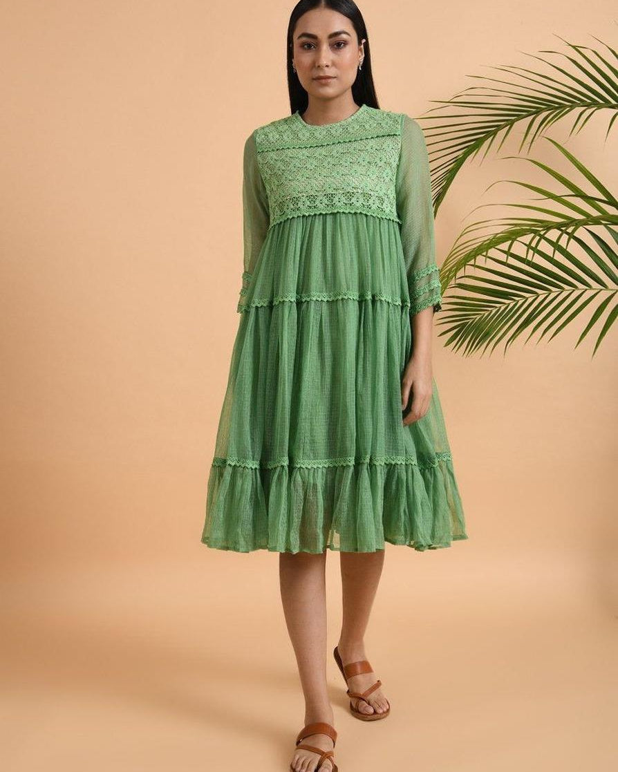 Green Lace Trimmed Kota Dress - Our Better Planet