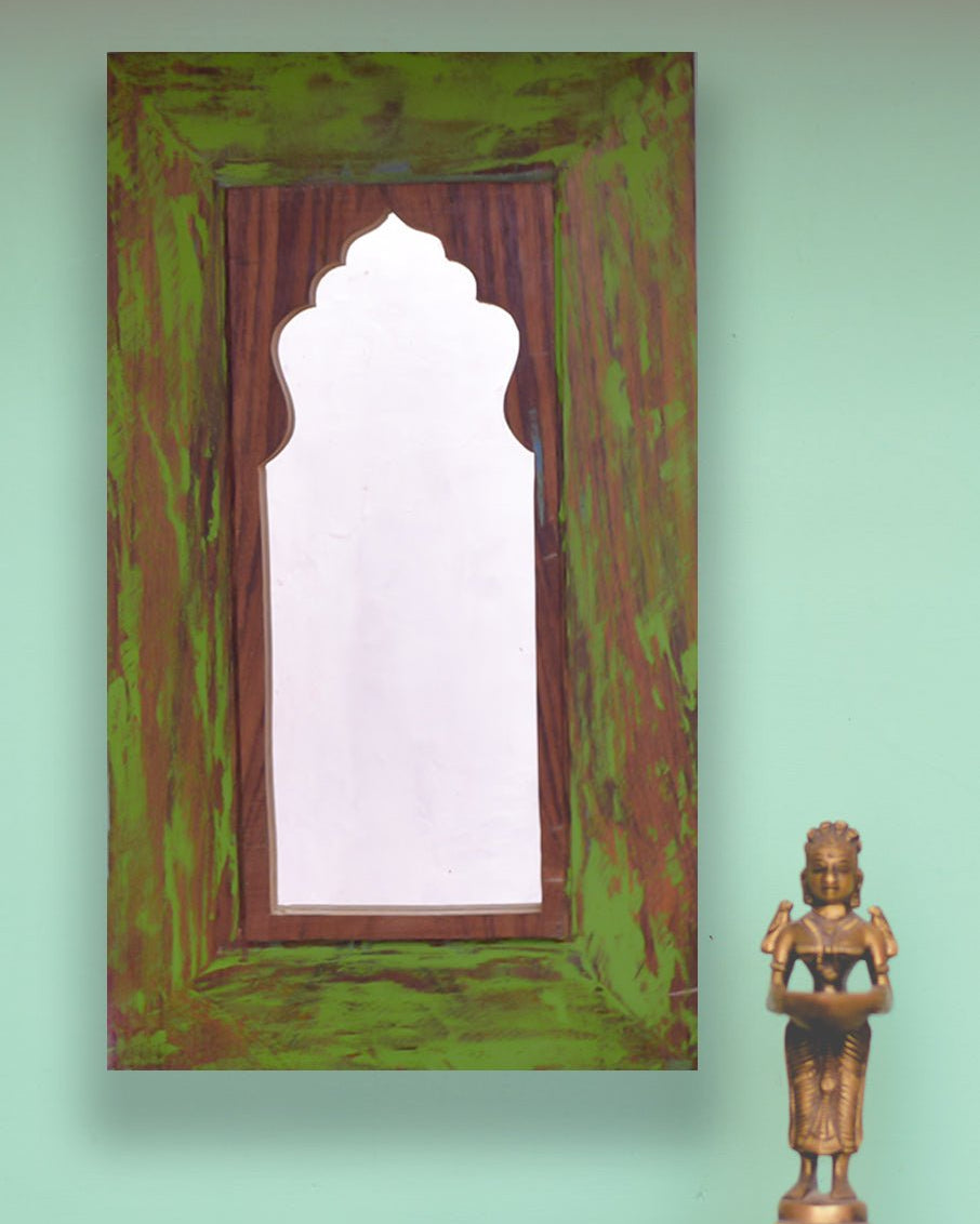 HANDPAINTED PARROT GREEN ANTIQUE MIRROR WITH VINTAGE WOODEN FRAME - Our Better Planet