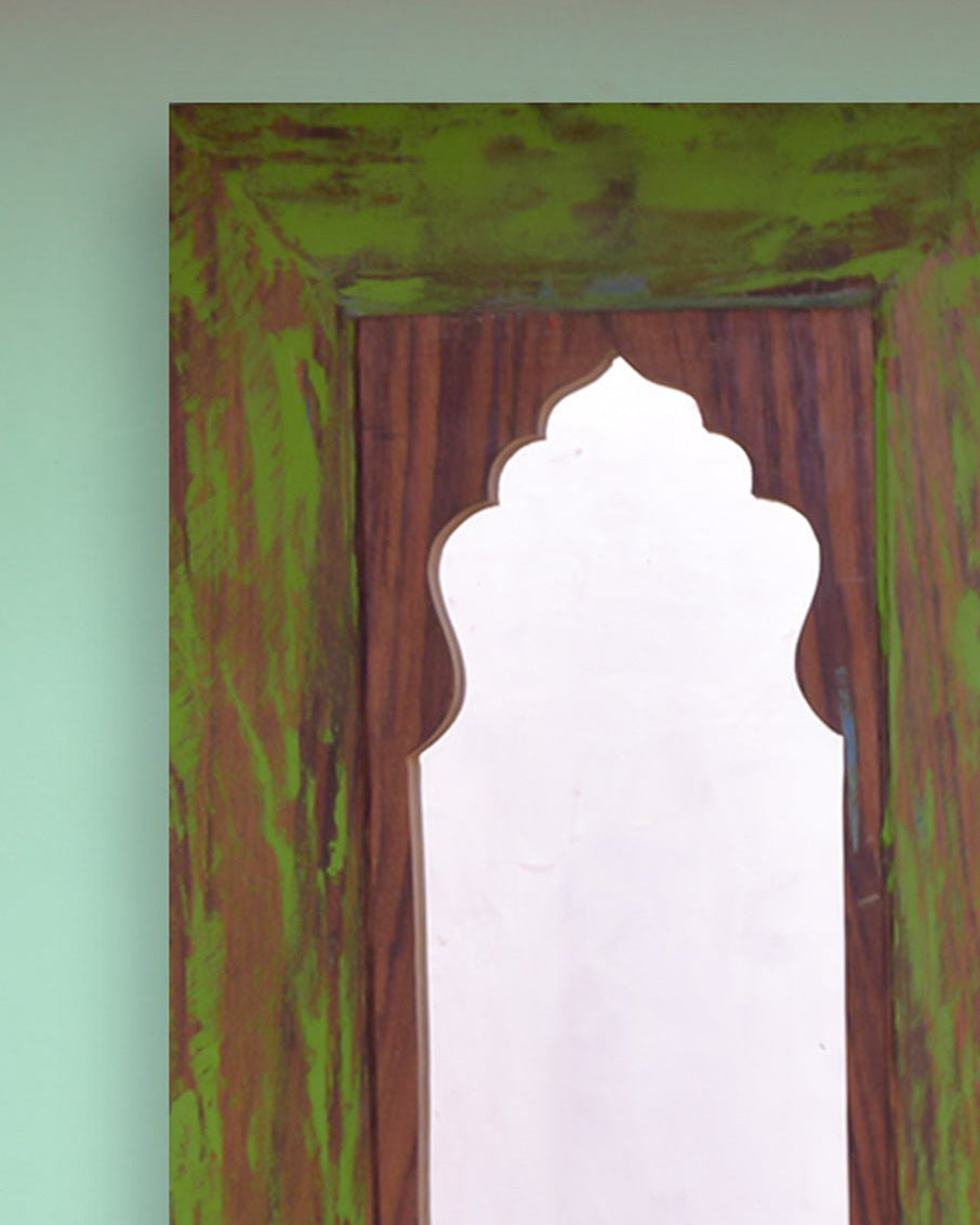 HANDPAINTED PARROT GREEN ANTIQUE MIRROR WITH VINTAGE WOODEN FRAME - Our Better Planet