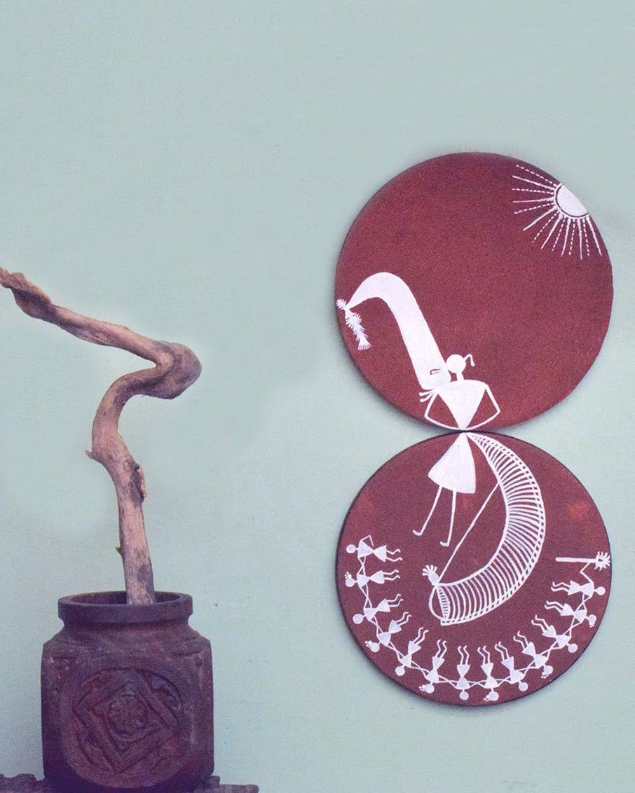 HANDPAINTED WARLI ART ON METAL PLATES WITH HANCRAFTED CANVAS Type 1 - Our Better Planet