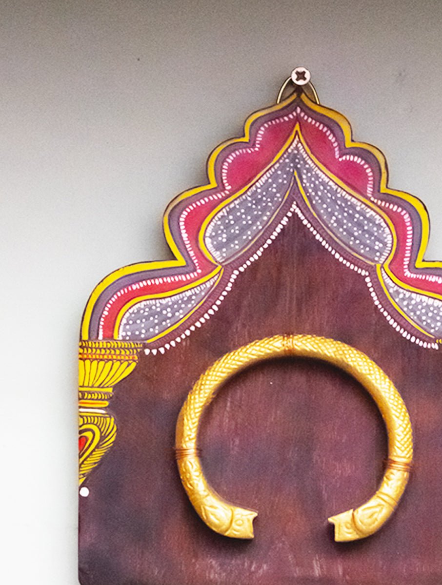 HANDPAINTED YELLOW RED MINIATURE ANTIQUE VINTAGE WOODEN WALLART WITH BRASS ORNAMENT - Our Better Planet