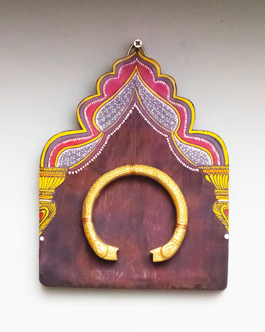 HANDPAINTED YELLOW RED MINIATURE ANTIQUE VINTAGE WOODEN WALLART WITH BRASS ORNAMENT - Our Better Planet