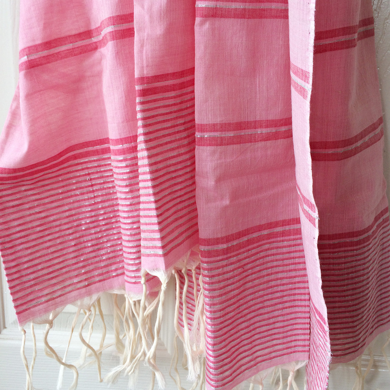 Rose and Silver Metallic Stripe Scarf - Kara Weaves
 - 2