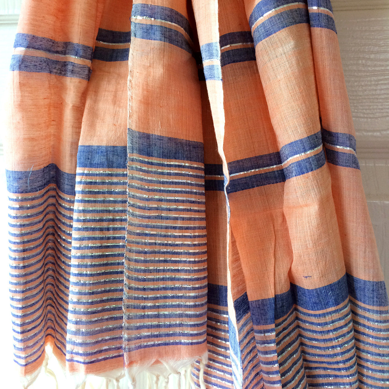 Bold Coral Metallic Stripe Scarf - Kara Weaves
 - 1