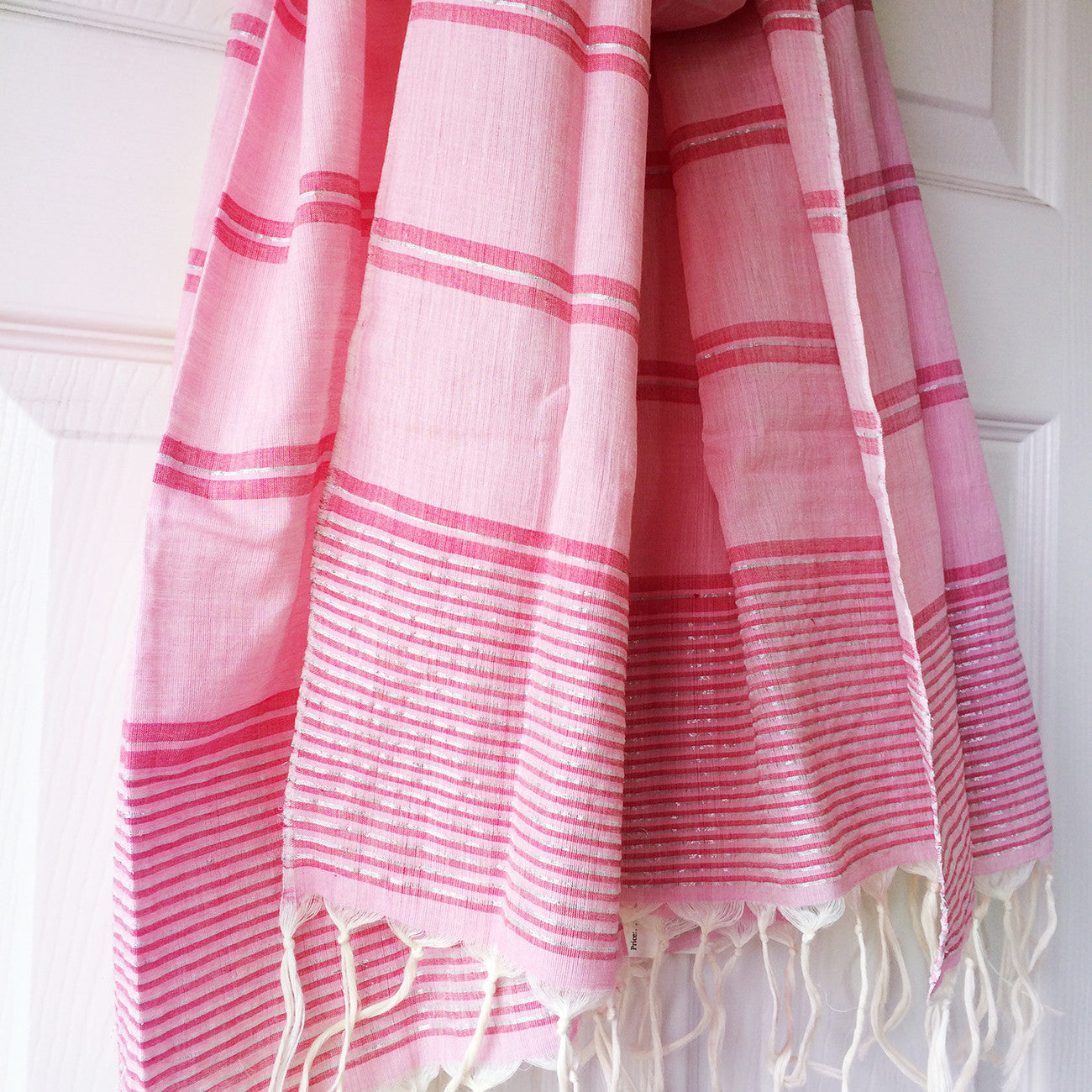 Rose and Silver Metallic Stripe Scarf - Kara Weaves
 - 1