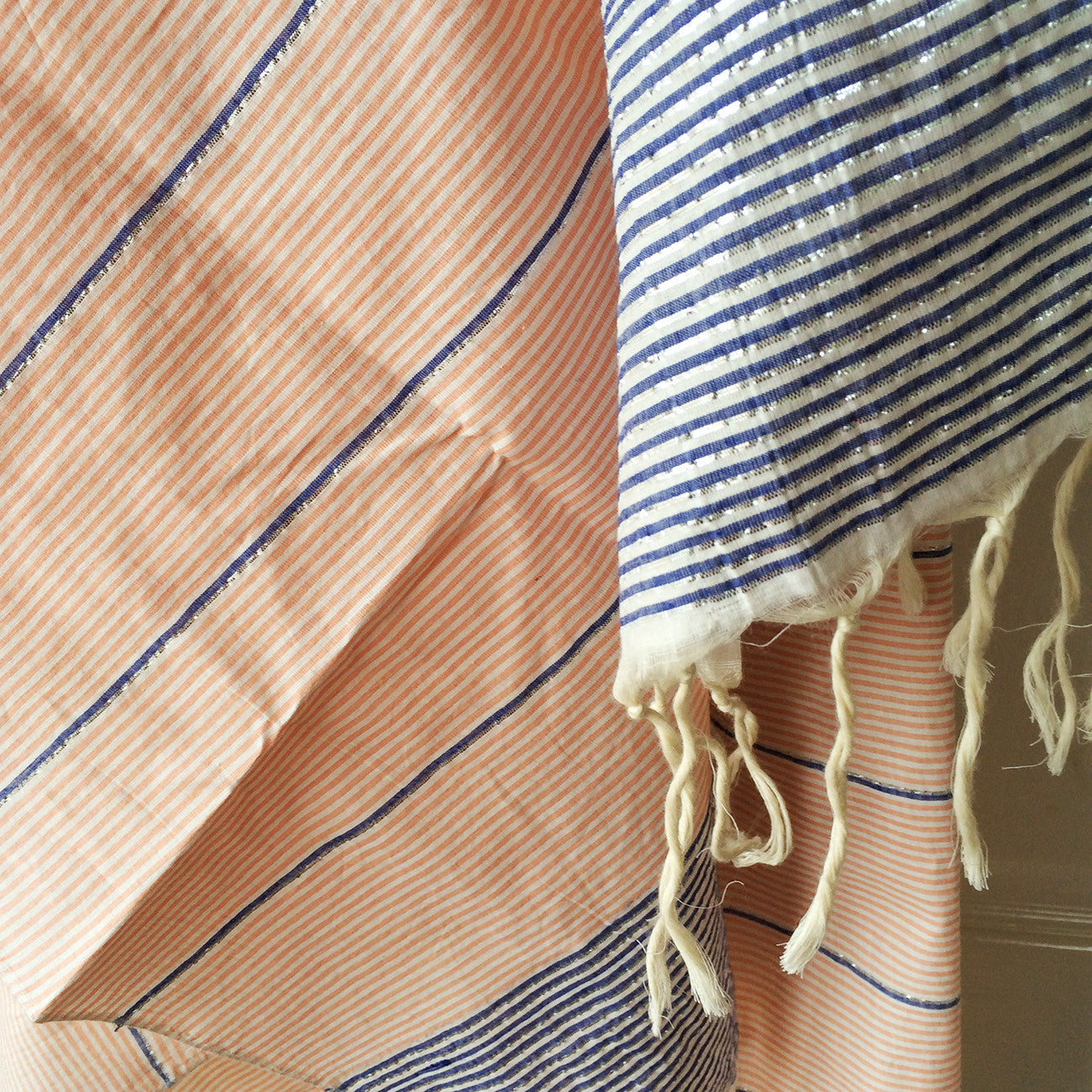 Delicate Coral Metallic Stripe Scarf - Kara Weaves
 - 3