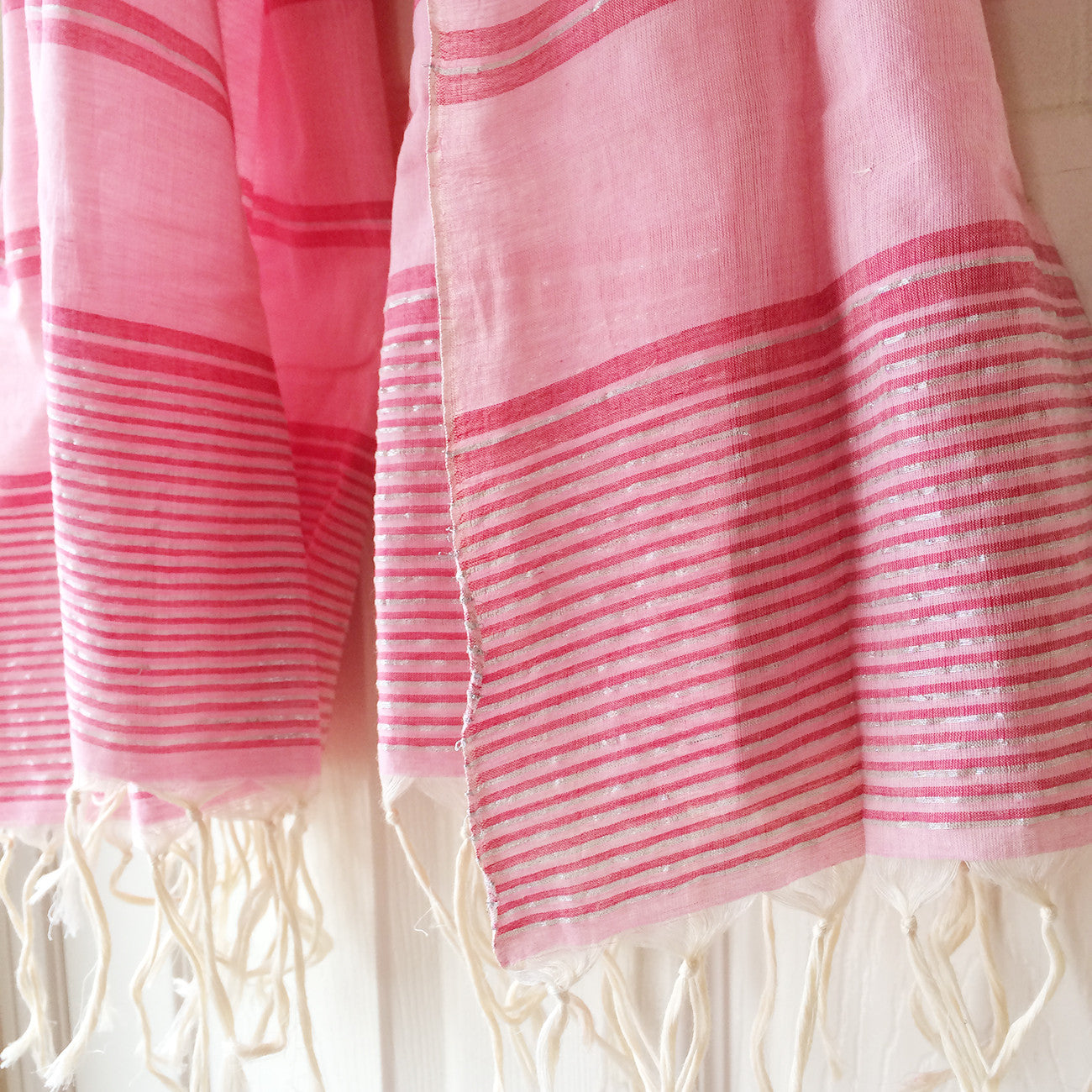 Rose and Silver Metallic Stripe Scarf - Kara Weaves
 - 3