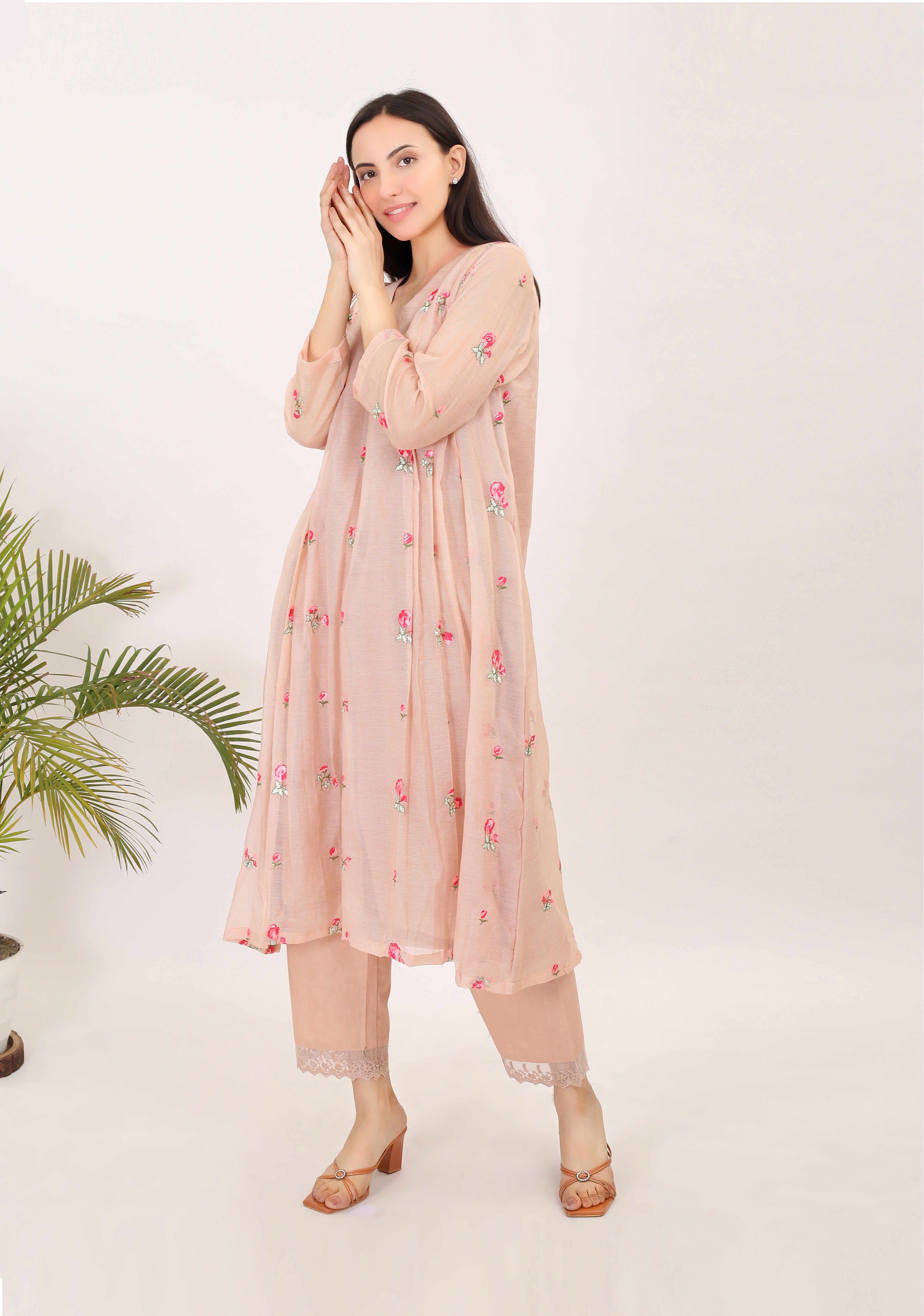 Whispers of Rosemary: Kota doria embroidered women kurta set