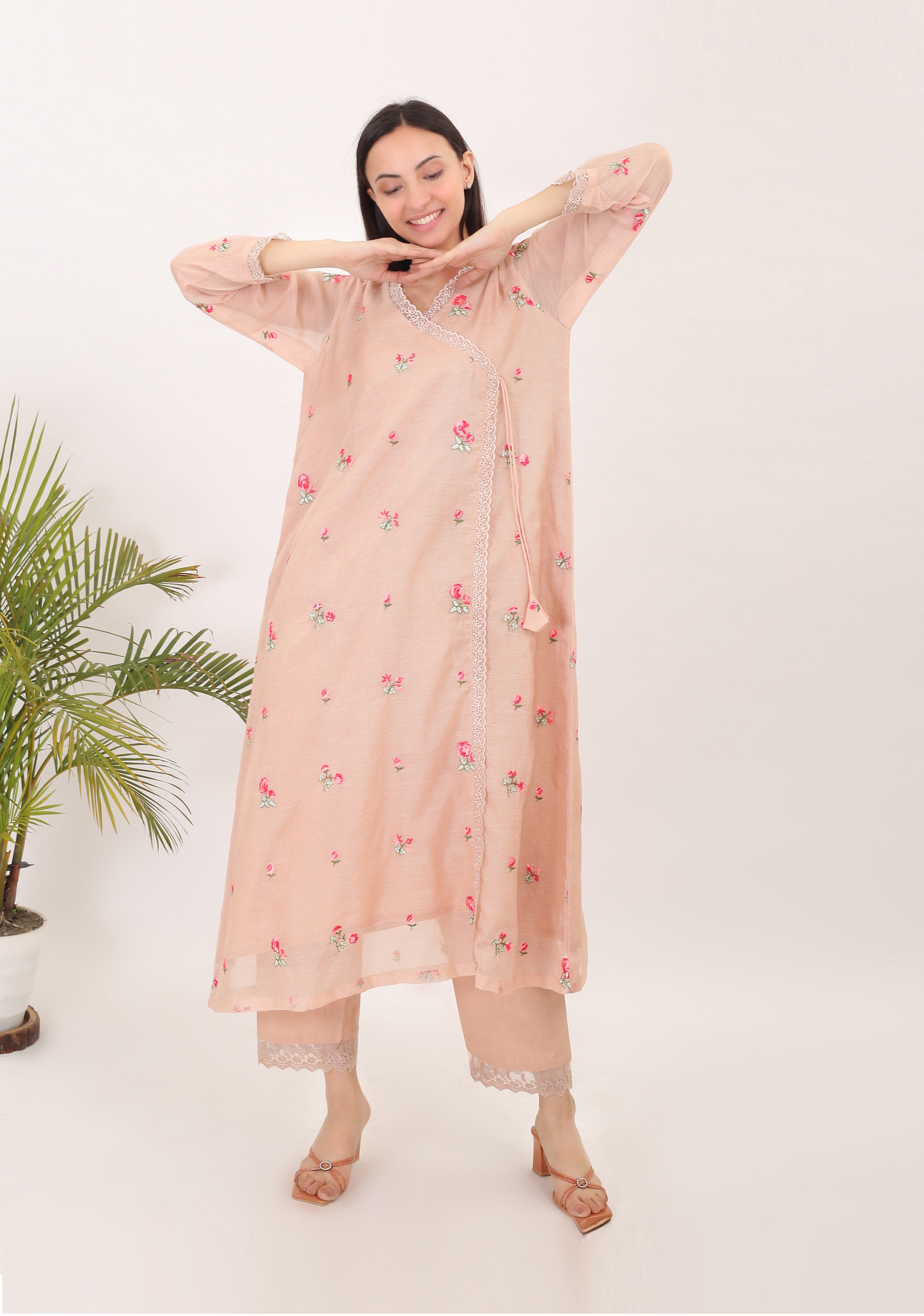 Rosemary's Garden: Kota doria embroidered women angrakha kurta set