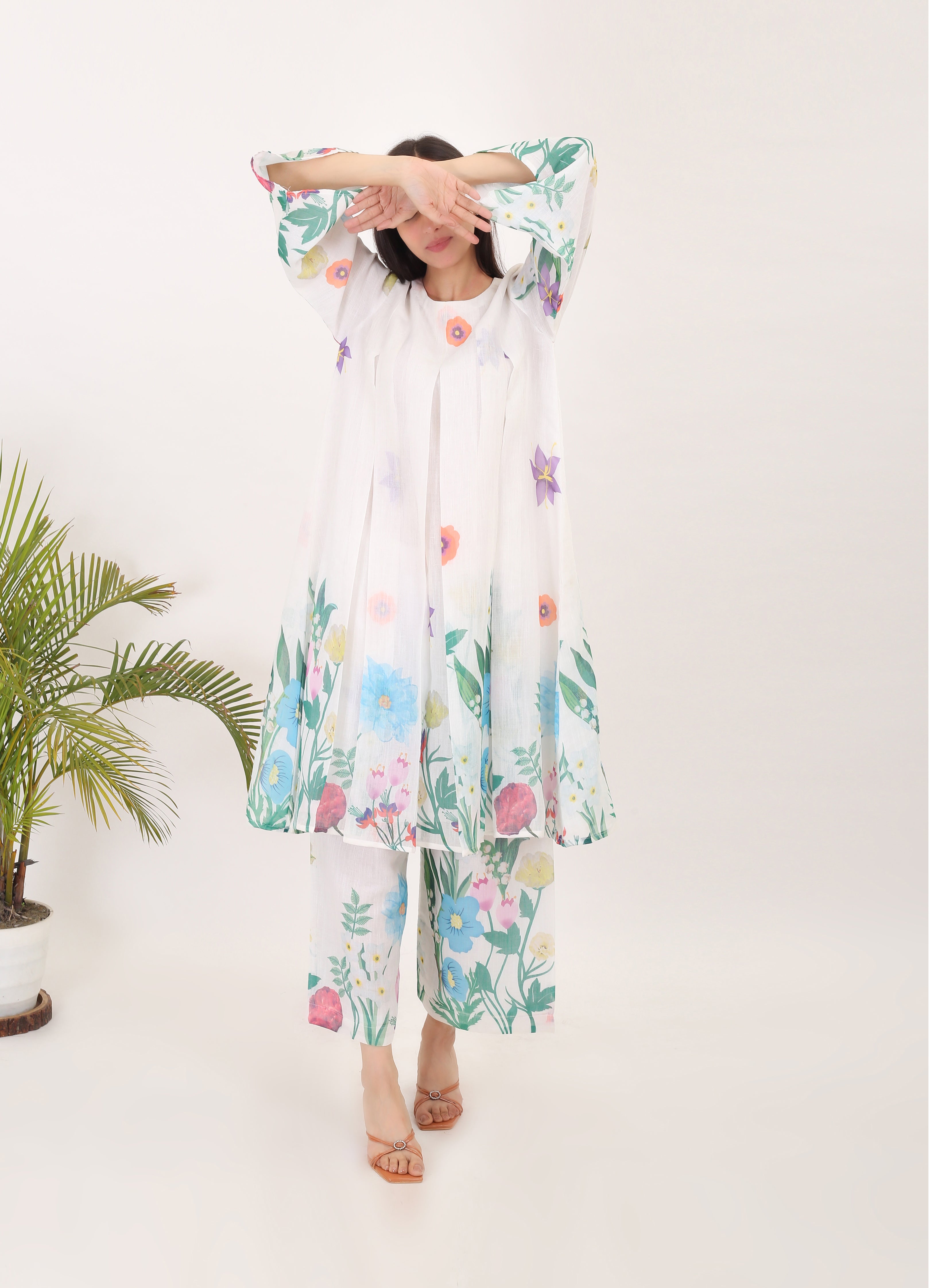 BLOOMINGDALES: Cotton linen printed summer women kurta set