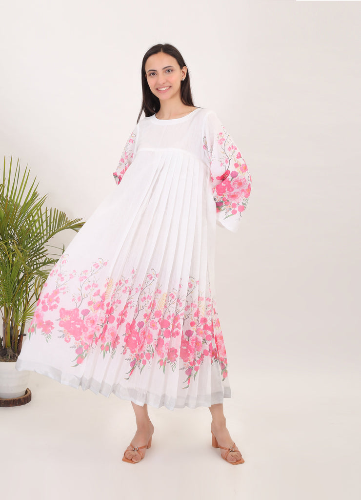 CHINESE BLOSSOMS: Cotton linen printed summer women dress
