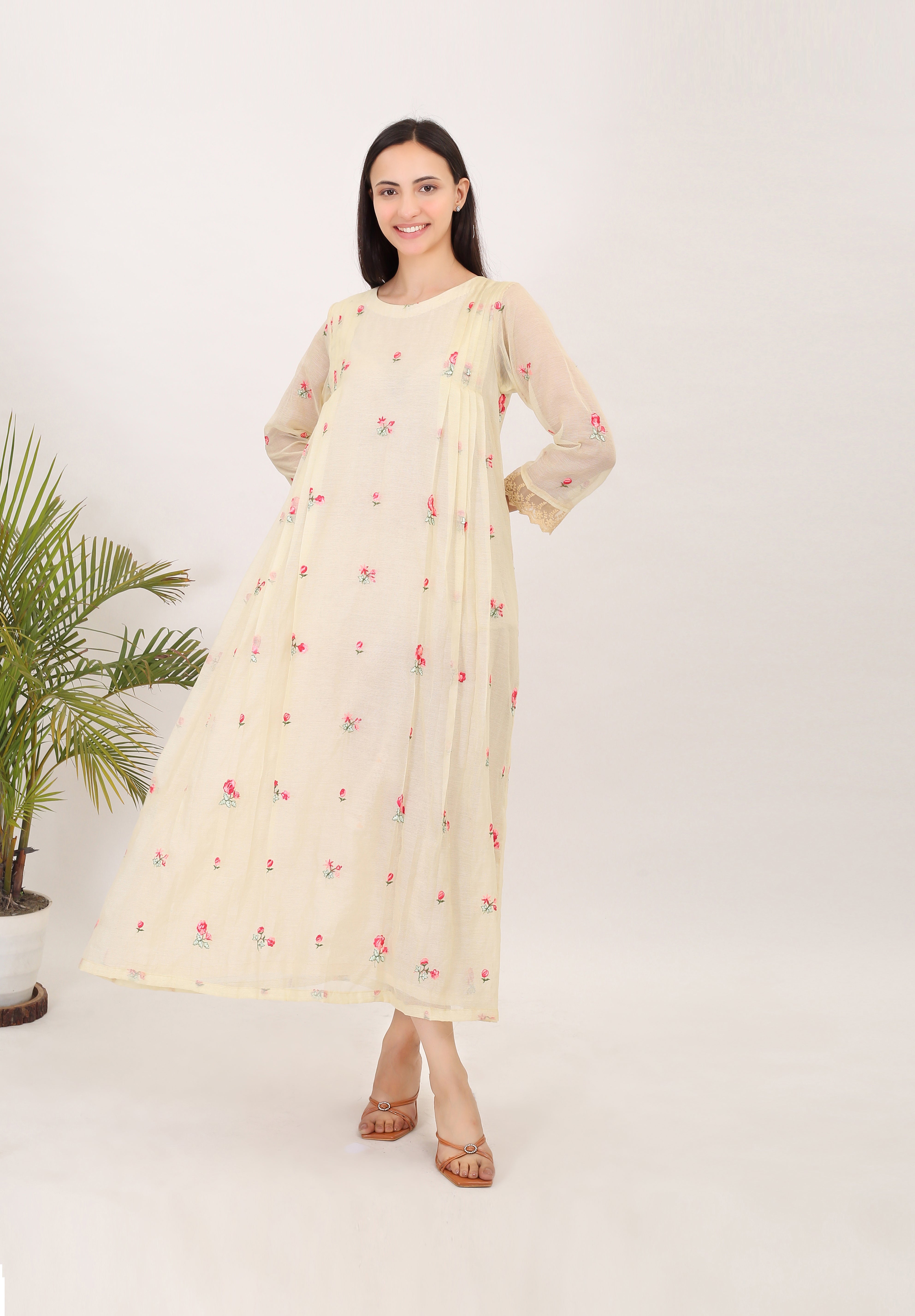 Echoes of Rosemary: Kota doria embroidered women angrakha kurta set