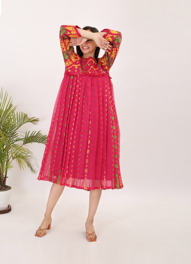 FUSHIA POP: Handwoven Jamdani women dress