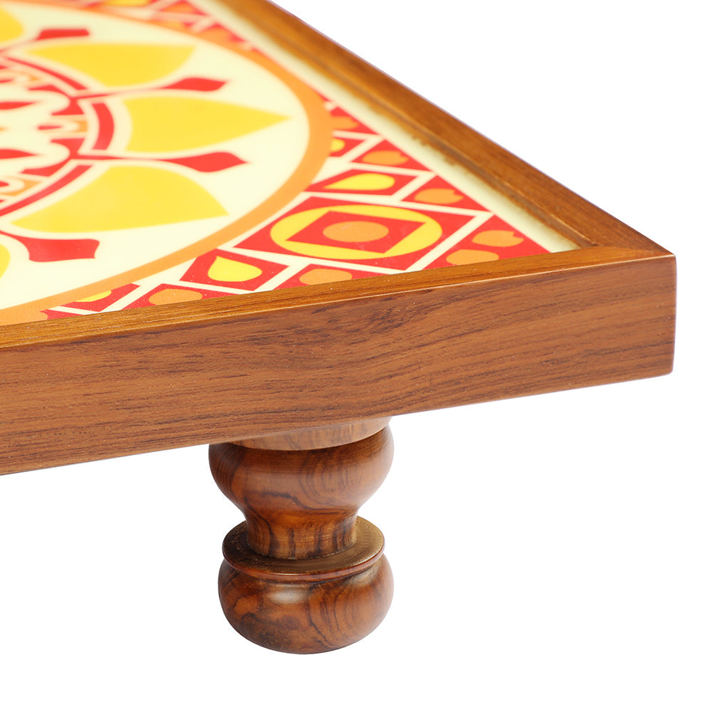 Elevate your spiritual space with the Bajot Sunshine Mandala Art, made from Teak Wood and featuring Serenity Mandala Art. Also recognized as Chowki or Pattla, this versatile piece is perfect for decor, pooja, and spiritual decor, offering a serene and sacred platform for placing god idols.