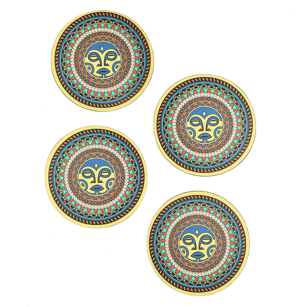 Elevate your dining experience with the MAIA Maori Mandala Big Coaster set, made from high-quality laminated wood. These round coasters, adorned with unique Maori Mandal Art, not only serve as platforms for ice-cold drinks but also protect tables from very hot utensils, blending style with practicality.