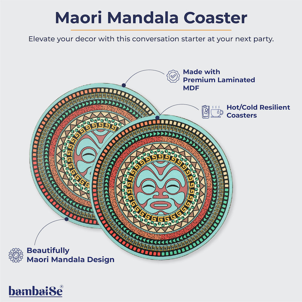 Set of 4 Maori Mandala Coasters: Premium MDF Construction and Laminated Design