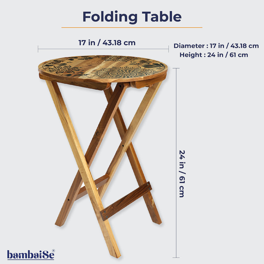 Introducing the Dream Plantation Round Folding Table ‰ÛÒ a 100% Teak Wood masterpiece with an exquisite design on top. Use it as a coffee table, sofa side table, bed side table, or balcony accent, and enjoy the ease of cleaning and maintaining this stylish addition to your home.