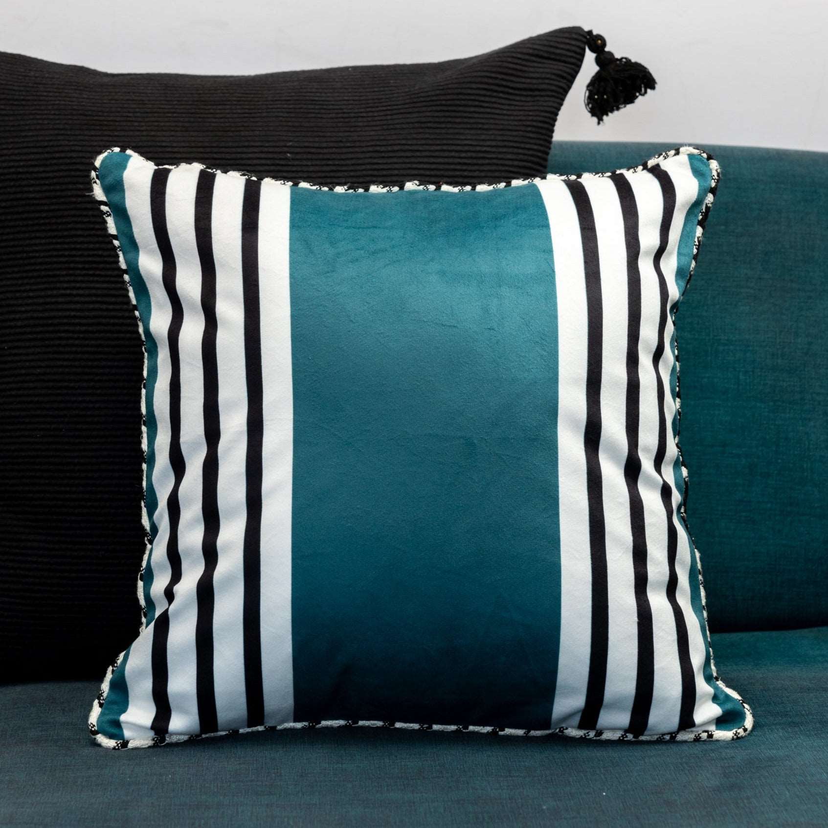 Black & White Teal Tango Velvet Cushion
